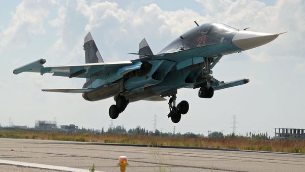 The Su-34 lands at Latakia airport, Syria. file photo - Sputnik International