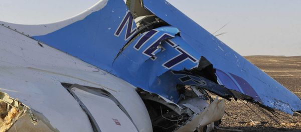 This image released by the Prime Minister's office shows the tail of a Metrojet plane that crashed in Hassana Egypt, Friday, Oct. 31, 2015 This image released by the Prime Minister's office shows the tail of a Metrojet plane that crashed in Hassana Egypt, Friday, Oct. 31, 2015 - Sputnik International