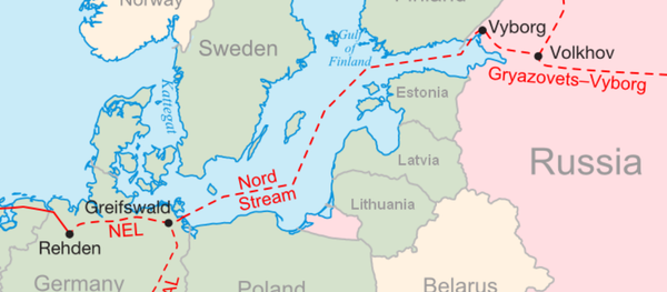 Map of Nord Stream, which runs from Russia's Vyborg through the Baltic Sea to Greifswald, northeastern Germany. - Sputnik International