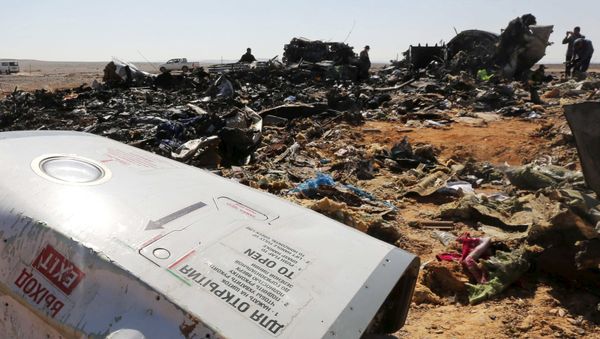 The remains of a Russian airliner are inspected by military investigators at the crash site at the al-Hasanah area in El Arish city, north Egypt, November 1, 2015 - Sputnik International
