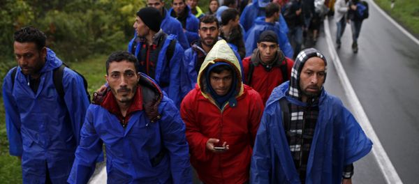 Migrants walk along a road. Migrants walk along a road. - Sputnik International