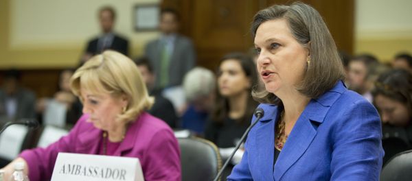 Assistant Secretary for European and Eurasian Affairs Victoria Nuland, right, accompanied Assistant Secretary of State for Near Eastern Affairs Anne Patterson, testifies on Capitol Hill in Washington, Wednesday, Nov. 4, 2015, before the House Foreign Affairs Committee hearing on Syria. Assistant Secretary for European and Eurasian Affairs Victoria Nuland, right, accompanied Assistant Secretary of State for Near Eastern Affairs Anne Patterson, testifies on Capitol Hill in Washington, Wednesday, Nov. 4, 2015, before the House Foreign Affairs Committee hearing on Syria. - Sputnik International