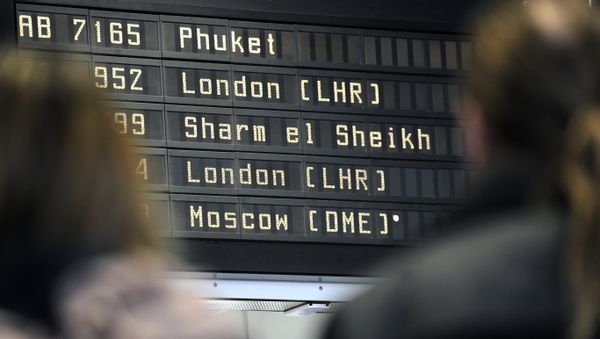 Departure board listing a flight to Egyptian city Sharm el-Sheikh Departure board listing a flight to Egyptian city Sharm el-Sheikh - Sputnik International