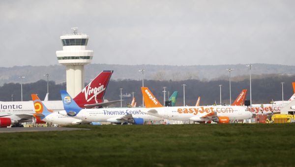 Airplanes stand idle at London's Gatwick Airport, England - Sputnik International