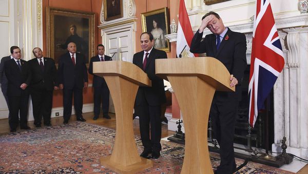 Britain's Prime Minister David Cameron (R) gestures during a news conference with Egypt's President Abdel Fattah al-Sisi at Number 10 Downing Street in London, Britain, November 5, 2015 Britain's Prime Minister David Cameron (R) gestures during a news conference with Egypt's President Abdel Fattah al-Sisi at Number 10 Downing Street in London, Britain, November 5, 2015 - Sputnik International