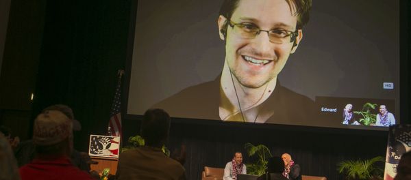 National Security Agency leaker Edward Snowden appears on a live video feed broadcast from Moscow at an event sponsored by the ACLU Hawaii in Honolulu on Saturday, Feb. 14, 2015 National Security Agency leaker Edward Snowden appears on a live video feed broadcast from Moscow at an event sponsored by the ACLU Hawaii in Honolulu on Saturday, Feb. 14, 2015 - Sputnik International