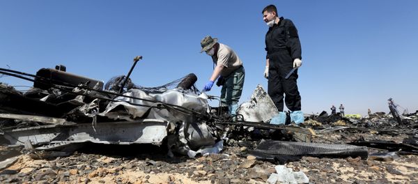 Military investigators from Russia check debris from a Russian airliner at its crash site at the Hassana area in Arish city, north Egypt, November 1, 2015 Military investigators from Russia check debris from a Russian airliner at its crash site at the Hassana area in Arish city, north Egypt, November 1, 2015 - Sputnik International