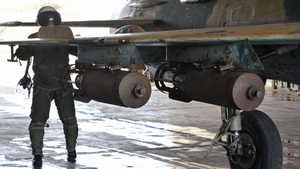 Syrian air bombs at the Hama airbase near the city of Hama, Syria's Hama Province. Syrian air bombs at the Hama airbase near the city of Hama, Syria's Hama Province. - Sputnik International