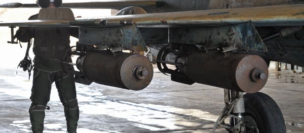 Syrian air bombs at the Hama airbase near the city of Hama, Syria's Hama Province. Syrian air bombs at the Hama airbase near the city of Hama, Syria's Hama Province. - Sputnik International