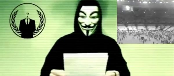 Still image from a video shows a man wearing a mask associated with Anonymous making a statement Still image from a video shows a man wearing a mask associated with Anonymous making a statement - Sputnik International