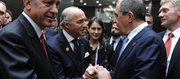 Foreground, from left: Turkish President Recep Tayyip Erdogan, French Foreign Minister Laurent Fabius, Russian Foreign Minister Sergei Lavrov, and Kremlin Deputy Chief of Staff and Russian Presidential Press Secretary Dmitry Peskov during the G20 summit in Antalya, Turkey, November 15, 2015. Foreground, from left: Turkish President Recep Tayyip Erdogan, French Foreign Minister Laurent Fabius, Russian Foreign Minister Sergei Lavrov, and Kremlin Deputy Chief of Staff and Russian Presidential Press Secretary Dmitry Peskov during the G20 summit in Antalya, Turkey, November 15, 2015. - Sputnik International