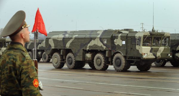 The Iskander ballistic missile launcher at a parade rehearsal. Grom-2 is ostensibly meant to compete with the Russian SRBM. The Iskander ballistic missile launcher at a parade rehearsal. Grom-2 is ostensibly meant to compete with the Russian SRBM. - Sputnik International