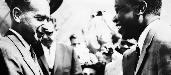 Picture released on August 15, 1960 at Elizabethville airoport, (Elisabethville now Lubumbashi), of UN general secretary Mister H., Dag Hammarskjold, welcomed by Moïse Kapenda Tshombe (Tchombe also written Tschombe), leader of the Katanga province, part of former colony Belgian Congo (Congo Belge), now called Democratic Republic of the Congo (DRC), where violence appeared after the Congolese independence on 30 June 1960. Picture released on August 15, 1960 at Elizabethville airoport, (Elisabethville now Lubumbashi), of UN general secretary Mister H., Dag Hammarskjold, welcomed by Moïse Kapenda Tshombe (Tchombe also written Tschombe), leader of the Katanga province, part of former colony Belgian Congo (Congo Belge), now called Democratic Republic of the Congo (DRC), where violence appeared after the Congolese independence on 30 June 1960. - Sputnik International
