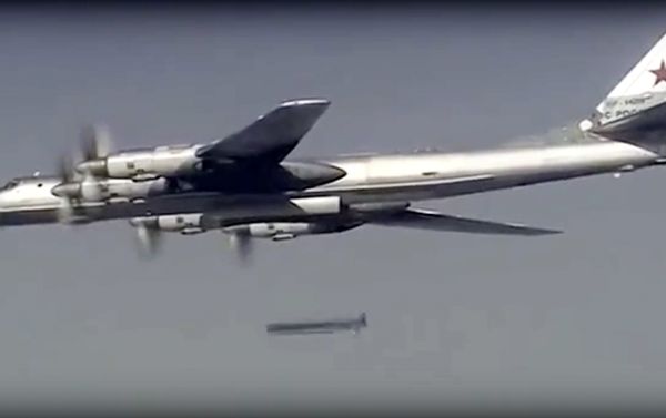 Russian Tu-95 bomber launches a cruise missile at a target in Syria Russian Tu-95 bomber launches a cruise missile at a target in Syria - Sputnik International