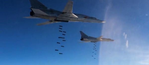 A Tupolev Tu-22M3 long-range strategic and maritime strike bomber of the Russian Aerospace Forces during a combat flight to strike the Islamic State infrastructure facilities in Syria by OFAB-25-270 fragmentation high explosive bombs A Tupolev Tu-22M3 long-range strategic and maritime strike bomber of the Russian Aerospace Forces during a combat flight to strike the Islamic State infrastructure facilities in Syria by OFAB-25-270 fragmentation high explosive bombs - Sputnik International