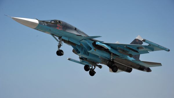 A Su-34 fighter-bomber equipped with the Khibiny system takes off from the Hmeymim Air Base in the Syrian province of Latakia. File photo - Sputnik International