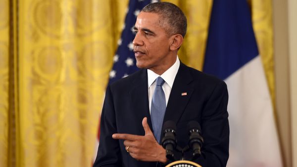 US President Barack Obama and his French counterpart Francois Hollande hold a press conference at the White House in Washington, DC, on November 24, 2015 - Sputnik International