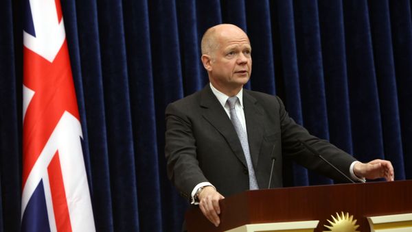 British Foreign Secretary William Hague speaks at a joint news conference with Kurdish President Massoud Barzani in Irbil, a city in the Kurdish controlled north, 217 miles (350 kilometers) north of Baghdad, Iraq, Friday, June 27, 2014. British Foreign Secretary William Hague speaks at a joint news conference with Kurdish President Massoud Barzani in Irbil, a city in the Kurdish controlled north, 217 miles (350 kilometers) north of Baghdad, Iraq, Friday, June 27, 2014. - Sputnik International