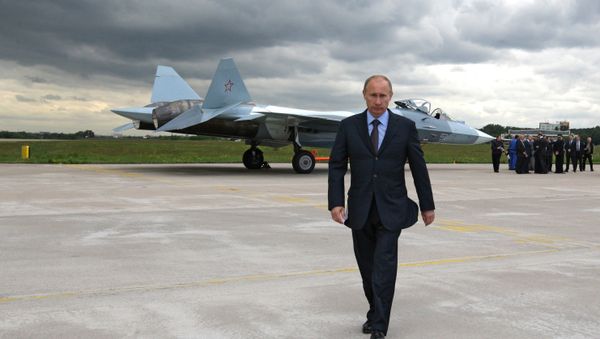 Vladimir Putin at the testing grounds of a Sukhoi T-50 fifth generation fighter. Vladimir Putin at the testing grounds of a Sukhoi T-50 fifth generation fighter. - Sputnik International