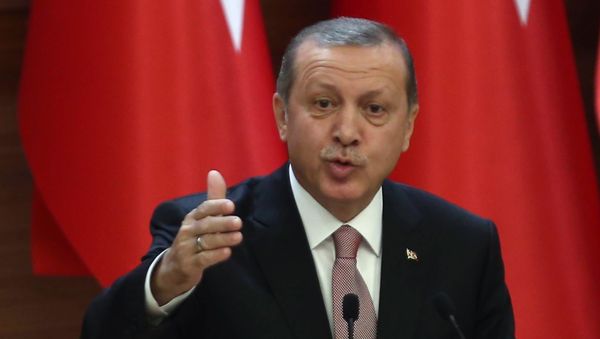 Turkish President Recep Tayyip Erdogan delivers a speech during a mukhtars meeting at the presidential palace on November 26, 2015 in Ankara Turkish President Recep Tayyip Erdogan delivers a speech during a mukhtars meeting at the presidential palace on November 26, 2015 in Ankara - Sputnik International