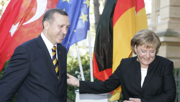 German Chancellor Angela Merkel meets with Turkish President Tayyip Erdogan. German Chancellor Angela Merkel meets with Turkish President Tayyip Erdogan. - Sputnik International