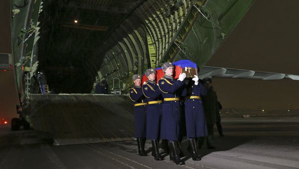 The body of the pilot of Russia's Su-24 bomber that was shot down by Turkey last week has arrived at the Chkalovsky Airport near Moscow The body of the pilot of Russia's Su-24 bomber that was shot down by Turkey last week has arrived at the Chkalovsky Airport near Moscow - Sputnik International