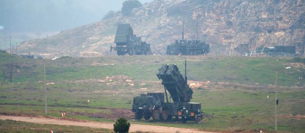 Launching vehicles of the patriot surface-to-air missile systems photographed during a visit of Dutch defense minister Jeanine Hennis-Plasschaert, unseen, and German defense minister Thomas de Maiziere, unseen, in Kahramanmaras, Turkey, Saturday Feb. 23, 2013 - Sputnik International
