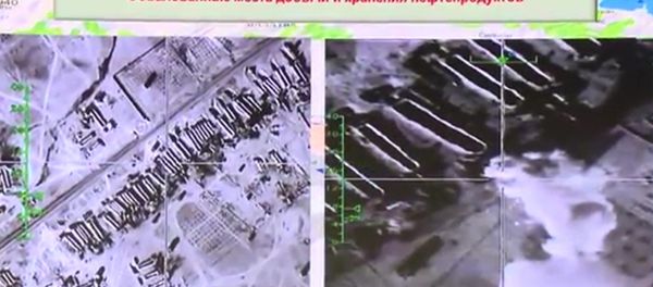 The sites of extraction and storage of oil products. Maximum available quality. (Still frames taken from the video posted by the Russian Defense Ministry on its official YouTube channel.) - Sputnik International