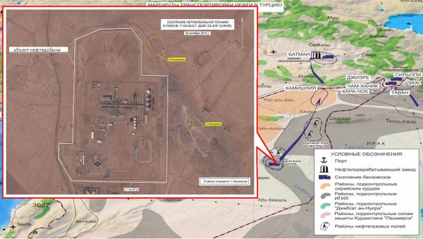 Oil transportation routes into Turkey. Maximum available quality. (Still frames of the Russian Defense Ministry.) Oil transportation routes into Turkey. Maximum available quality. (Still frames of the Russian Defense Ministry.) - Sputnik International