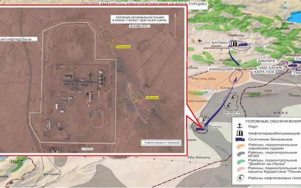 Oil transportation routes into Turkey. Maximum available quality. (Still frames of the Russian Defense Ministry.) Oil transportation routes into Turkey. Maximum available quality. (Still frames of the Russian Defense Ministry.) - Sputnik International