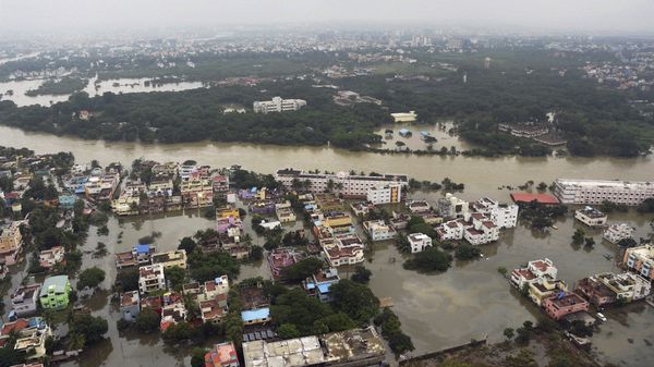 This 3 December 2015 aerial photo shows flood-hit Chennai following heavy rains in India - Sputnik International