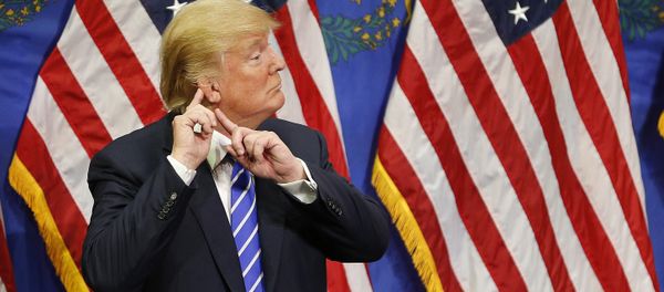 Republican presidential candidate Donald Trump reacts after speaking at a rally Thursday, Oct. 8, 2015, in Las Vegas. Trump spoke at the Treasure Island hotel and casino on the Strip. Republican presidential candidate Donald Trump reacts after speaking at a rally Thursday, Oct. 8, 2015, in Las Vegas. Trump spoke at the Treasure Island hotel and casino on the Strip. - Sputnik International