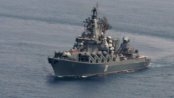Russia's guided-missile cruiser Varyag during joint maneuvering of Russian and Indian military vessels held as part of the naval exercise Russia's guided-missile cruiser Varyag during joint maneuvering of Russian and Indian military vessels held as part of the naval exercise - Sputnik International