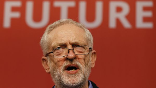 Jeremy Corbyn speaks on stage after he is announced as the new leader of The Labour Party during the Labour Party Leadership Conference in London, Saturday, Sept. 12, 2015. Corbyn will now lead Britain's main opposition party. Jeremy Corbyn speaks on stage after he is announced as the new leader of The Labour Party during the Labour Party Leadership Conference in London, Saturday, Sept. 12, 2015. Corbyn will now lead Britain's main opposition party. - Sputnik International