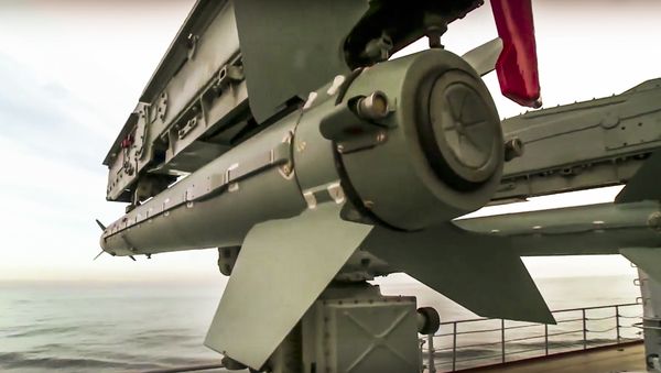 In this photo made from the footage taken from Russian Defense Ministry official web site on Friday, Nov. 27, 2015, the Osa missile defense system on the Russian missile cruiser Moskva is seen near the shore of Syria’s province of Latakia, Syria - Sputnik International