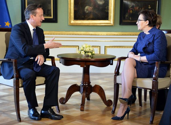 British Prime Minister David Cameron (L) talks with his Polish counterpart Ewa Kopacz in Lazienki palace in Warsaw on May 29, 2015. British Prime Minister David Cameron (L) talks with his Polish counterpart Ewa Kopacz in Lazienki palace in Warsaw on May 29, 2015. - Sputnik International