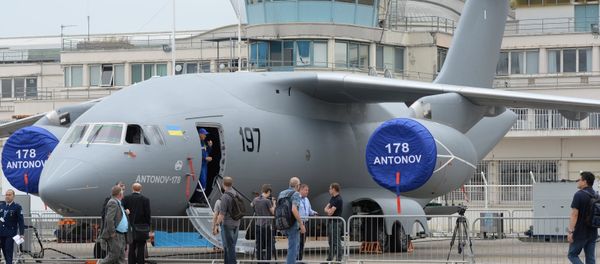 Antonov An-178 Ukrainian military transport aircraft at the 51st International Paris Air Show - Le Bourget 2015 held at Le Bourget Exhibition Centre in France. Antonov An-178 Ukrainian military transport aircraft at the 51st International Paris Air Show - Le Bourget 2015 held at Le Bourget Exhibition Centre in France. - Sputnik International