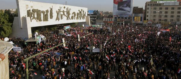 Protesters shout slogans during a demonstration against the Turkish military deployment in Iraq, at Tahrir Square in central Baghdad, Iraq, December 12, 2015 Protesters shout slogans during a demonstration against the Turkish military deployment in Iraq, at Tahrir Square in central Baghdad, Iraq, December 12, 2015 - Sputnik International