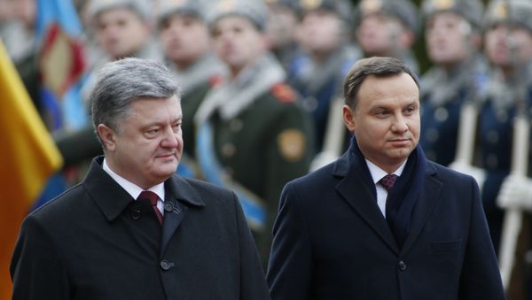 Poland's President Andrzej Duda (R) and his Ukrainian counterpart Petro Poroshenko inspect honour guards during a welcoming ceremony in Kiev, Ukraine December 15, 2015 Poland's President Andrzej Duda (R) and his Ukrainian counterpart Petro Poroshenko inspect honour guards during a welcoming ceremony in Kiev, Ukraine December 15, 2015 - Sputnik International