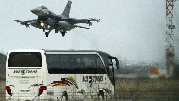 F-16 attached to the Belgian air force which will patrol the Baltic states' airspace . file photo - Sputnik International