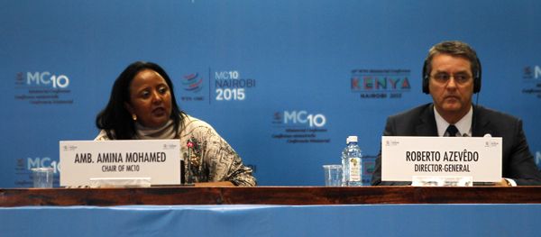 The Kenyan Foreign Affairs Cabinet Secretary Amina Mohamed (L) and the Director General of the World Trade Organization (WTO) Roberto Azevedo attend the opening of the World Trade Organization (WTO) Summit in Nairobi, Kenya December 15, 2015 The Kenyan Foreign Affairs Cabinet Secretary Amina Mohamed (L) and the Director General of the World Trade Organization (WTO) Roberto Azevedo attend the opening of the World Trade Organization (WTO) Summit in Nairobi, Kenya December 15, 2015 - Sputnik International