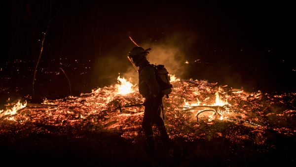 A firefighters tries to extinguish flames - Sputnik International