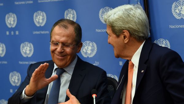 Foreign Minister of Russia Sergey Lavrov (L) and US Secretary of State John Kerry shake hands Foreign Minister of Russia Sergey Lavrov (L) and US Secretary of State John Kerry shake hands - Sputnik International