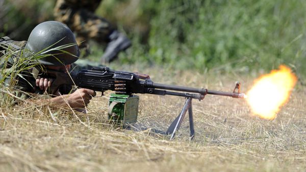 Soldier shooting an obstacle during the practical training sessions of the 22nd Separate Guards special purposes brigade, deployed in the Rostov region. File photo - Sputnik International