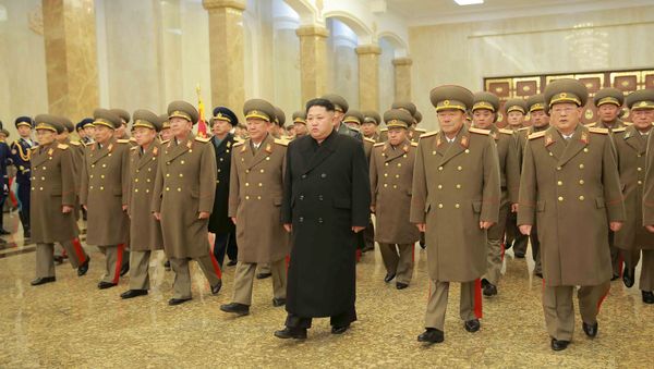 North Korean leader Kim Jong Un visits the Kumsusan Palace of the Sun on a national memorial day in this photo released by North Korea's Korean Central News Agency (KCNA) in Pyongyang December 17, 2015 North Korean leader Kim Jong Un visits the Kumsusan Palace of the Sun on a national memorial day in this photo released by North Korea's Korean Central News Agency (KCNA) in Pyongyang December 17, 2015 - Sputnik International