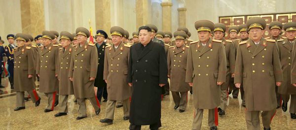 North Korean leader Kim Jong Un visits the Kumsusan Palace of the Sun on a national memorial day in this photo released by North Korea's Korean Central News Agency (KCNA) in Pyongyang December 17, 2015 - Sputnik International
