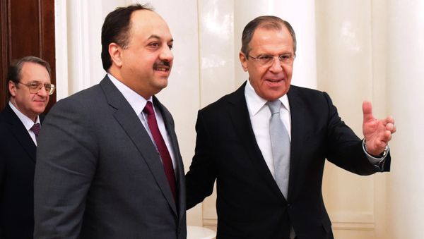 Minister of Foreign Affairs of Qatar Khalid bin Mohammad Al Attiyah and Russian Foreign Minister Sergei Lavrov - Sputnik International