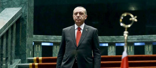 The President of Turkey Recep Tayyip Erdogan arrives to welcome the President of Afghanistan Ashraf Ghani (not seen) during an official ceremony at Presidential Complex in Ankara, on December 24, 2015 - Sputnik International