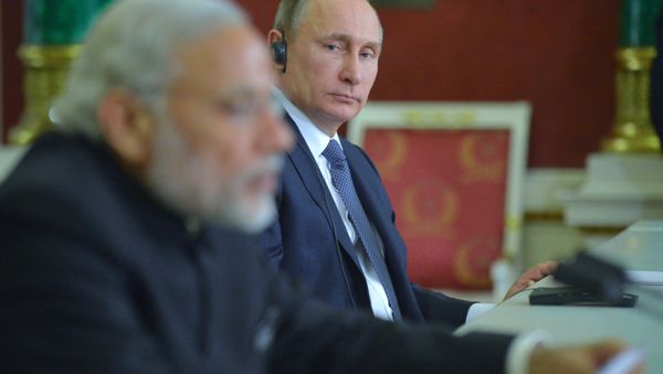 Russian President Vladimir Putin meets with Indian Prime Minister Narendra Modi Russian President Vladimir Putin meets with Indian Prime Minister Narendra Modi - Sputnik International