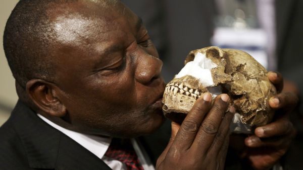 South Africa Deputy President Cyril Ramaphosa, kisses a reconstruction of Homo naledi's face during a news conference at Maropeng Cradle of Humankind World Heritage Site in Magaliesburg, South Africa, Thursday, Sept. 10, 2015 South Africa Deputy President Cyril Ramaphosa, kisses a reconstruction of Homo naledi's face during a news conference at Maropeng Cradle of Humankind World Heritage Site in Magaliesburg, South Africa, Thursday, Sept. 10, 2015 - Sputnik International